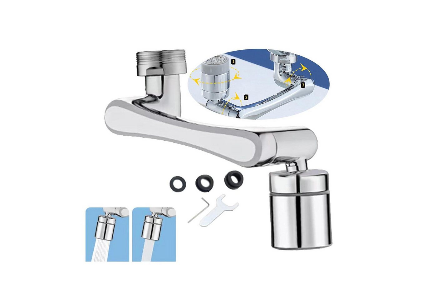 POPOLIC Waschtischarmatur Wasserhahn verlängerung, 1440° drehbarer Luftsprudler, 2 Sprühfunktion spritzwassergeschützt, drehbarer und ausziehbarer Roboterarm Bild 3