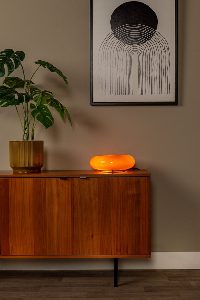 Licht-Erlebnisse Tischleuchte ZARIN, ohne Leuchtmittel, Glas Metall Ø 295 cm rund 10.6 cm hoch Schwarz Orange G9 3-flammig