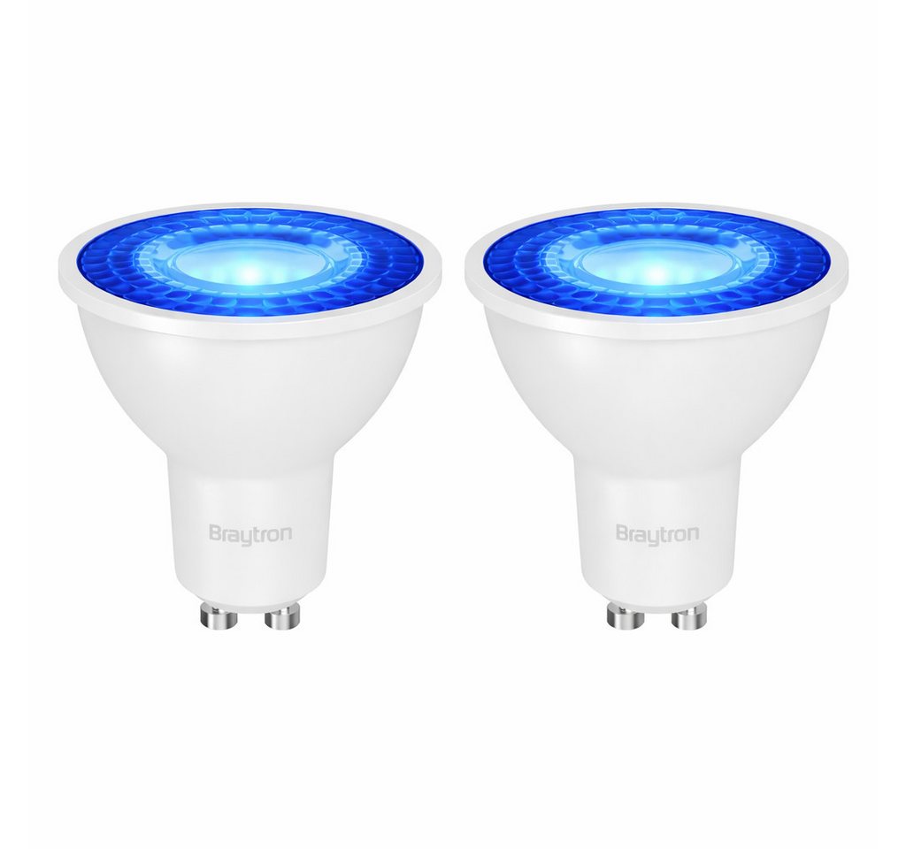 Braytron LED-Leuchtmittel GU10 Rot Blau Grün Spot 7W 38° Deko Party Garten Signal Event Licht, GU10, Blau, Energieeffizient, Flimmerfrei, Langlebig, 2er Set