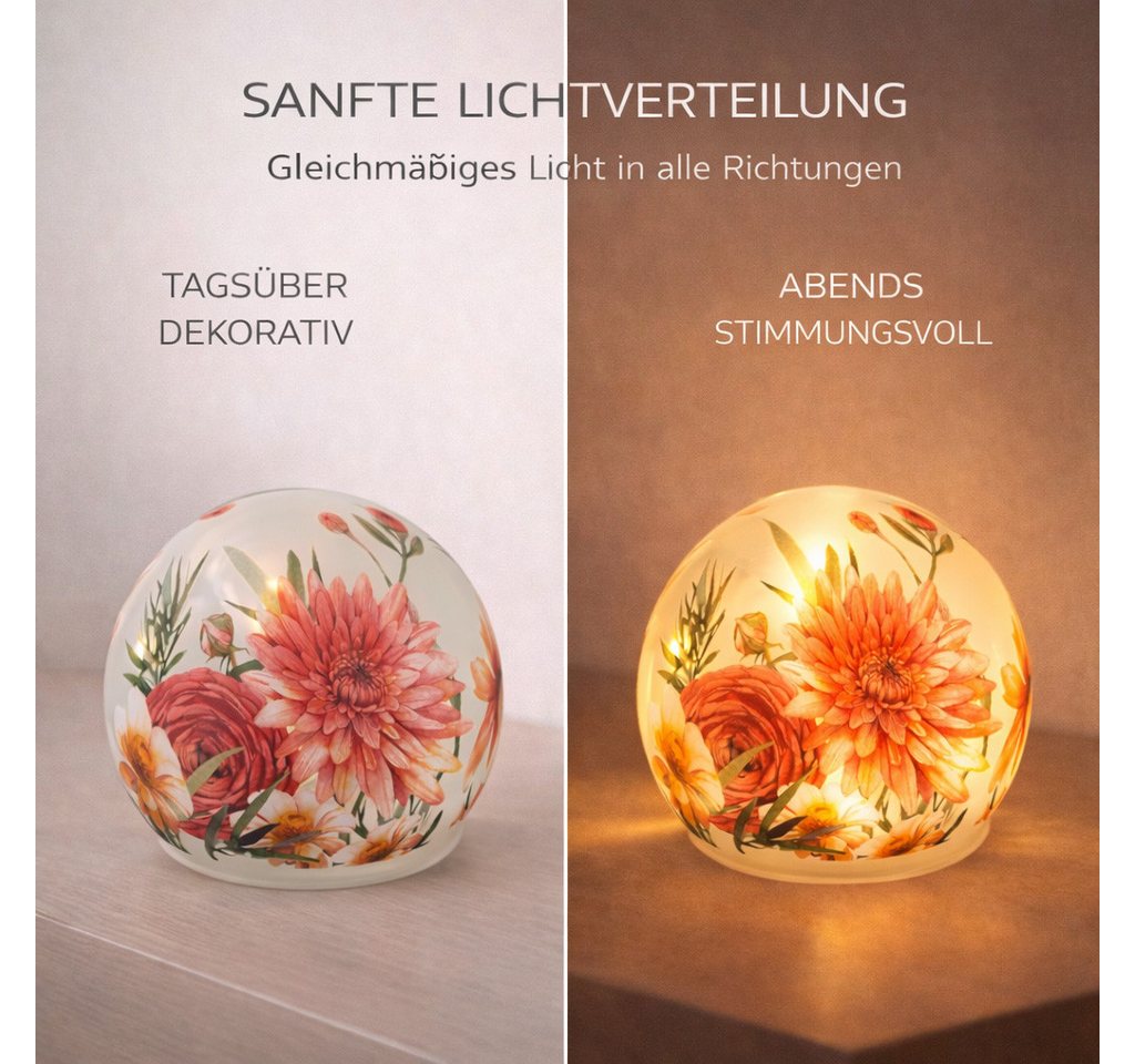 formano LED Dekolicht formano LED Deko Kugel Glas Sommerblumen 15 cm Timer 6h/18h, LED fest integriert