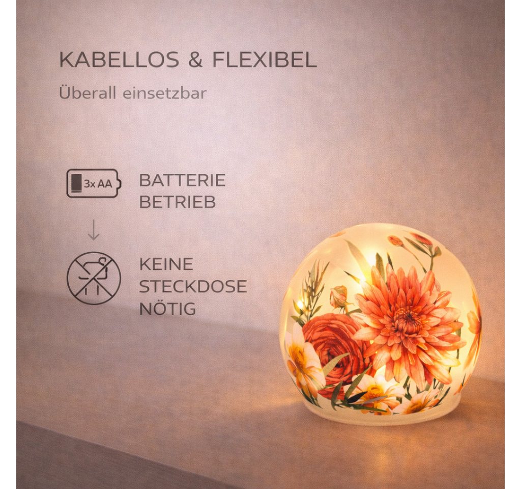 formano LED Dekolicht formano LED Deko Kugel Glas Sommerblumen 15 cm Timer 6h/18h, LED fest integriert Bild 3
