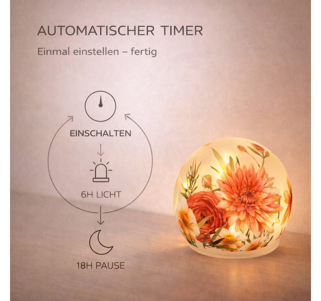 formano LED Dekolicht formano LED Deko Kugel Glas Sommerblumen 15 cm Timer 6h/18h, LED fest integriert Bild 5