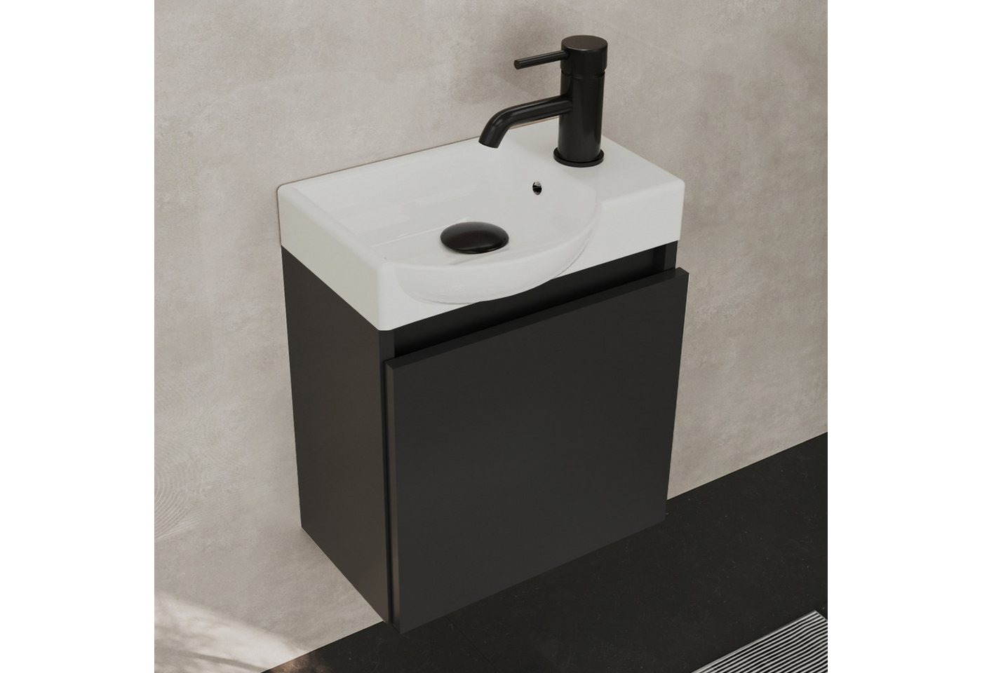 Alpenberger Waschtisch-Set Waschtisch mit Unterschrank hängend 45 cm Gäste WC, Waschbecken mit Unterschrank schwarz & wandhängend Bild 5