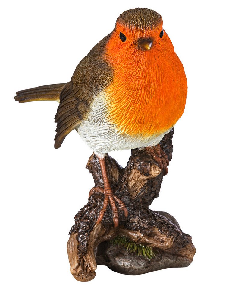 Dehner Gartenfigur Rotkehlchen auf Baumstumpf, 10 x 7.5 x 12.8 cm, Polyresin, handgefertigte Tierfigur, frostbeständig Bild 2