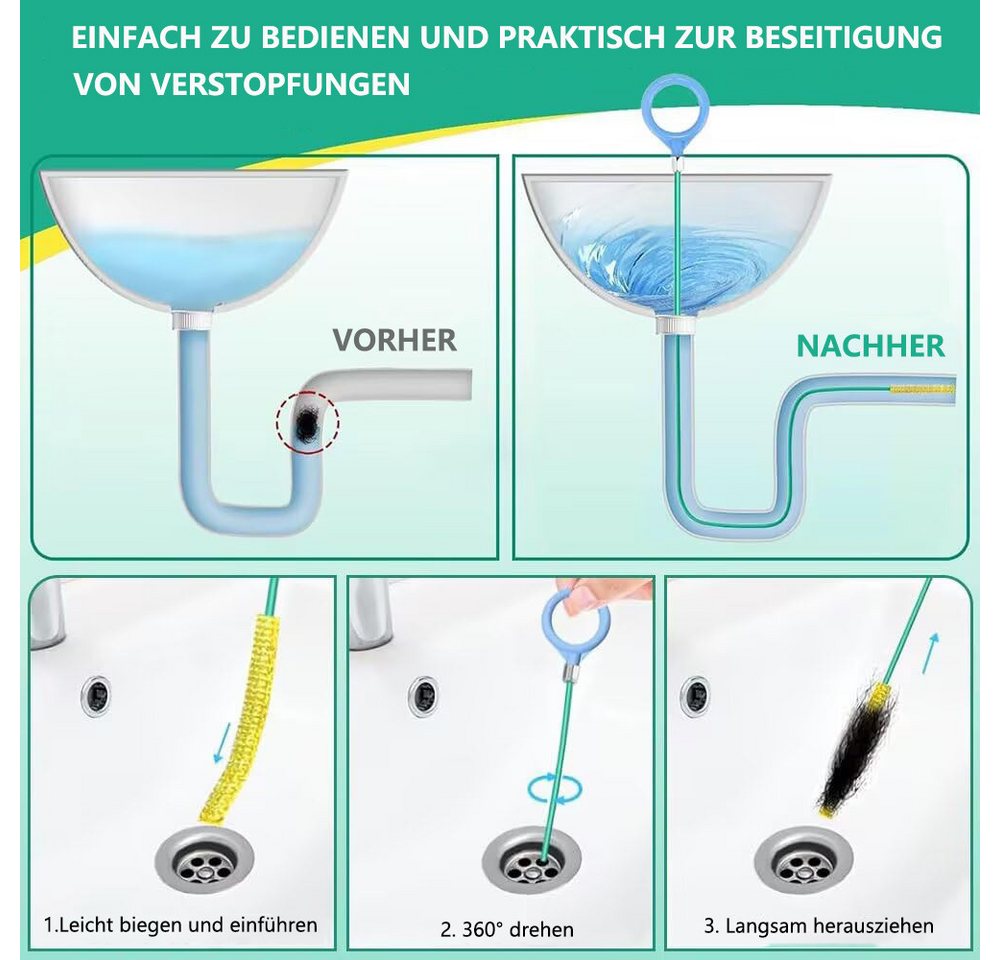 FOUORTUNATE-BEE Rohrreinigungsspirale 4 Stück Abflussreinigungswerkzeug Abflussreiniger Spirale 90cm, 130cm, (4 tlg), für Badewanne Abwasserkanäle Waschbecken Bild 3