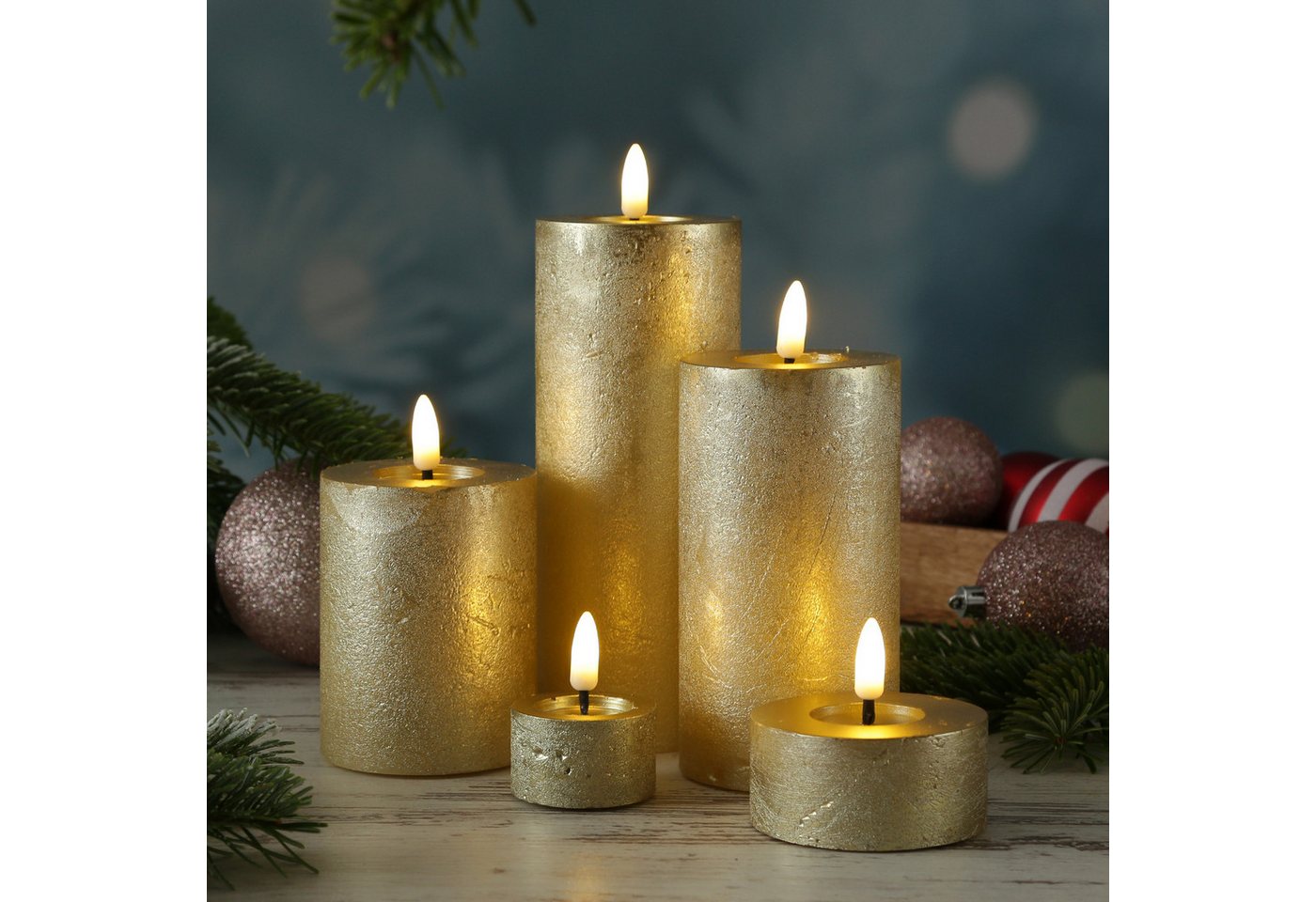 MARELIDA LED-Teelicht LED Maxi Teelichter Lina Rustik Optik Echtwachs D: 7cm gold 2er Set, LED Classic, warmweiß (2100K bis 3000K) Bild 5