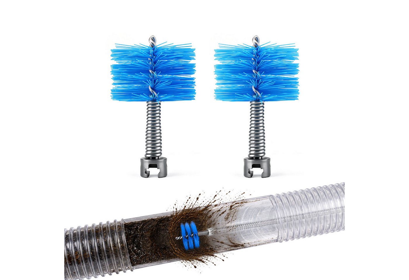 XERSEK Rohrreinigungsspirale 2 tlg. Rohrreinigungsbürste mit 12–16mm Anschluss Weichbürsten-Aufsatz, (Flexible Bürste für Rohre Ø30–70 mm), für 12-/16-mm-Rohrreinigungsspiralen Bild 5