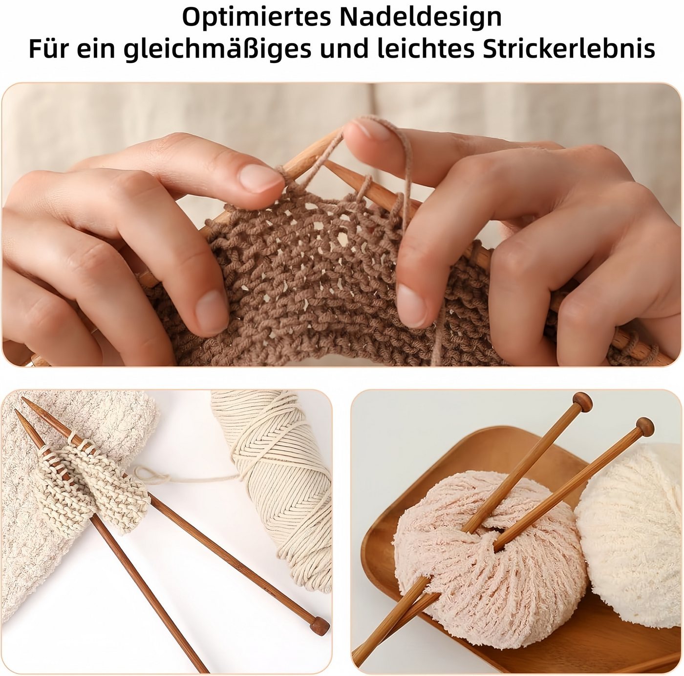 FOUORTUNATE-BEE Stricknadeln 25 cm Holzstricknadeln Set, verschiedene Größen für Schal & Mütze, 10 St., Holzstricknadeln 25 cm im Set für Anfänger und Profis Bild 5