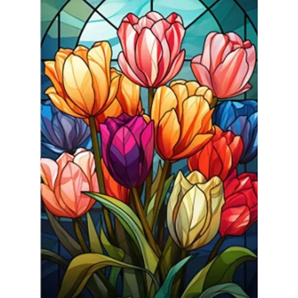 Rötting Design Malen nach Zahlen Diamond Painting Set 5D DIY Motiv Tiffany Tulpenstrauss (Komplett-Set, Vollbild), Diamond Painting Vollbild, Lieferung enthält alle Utensilien