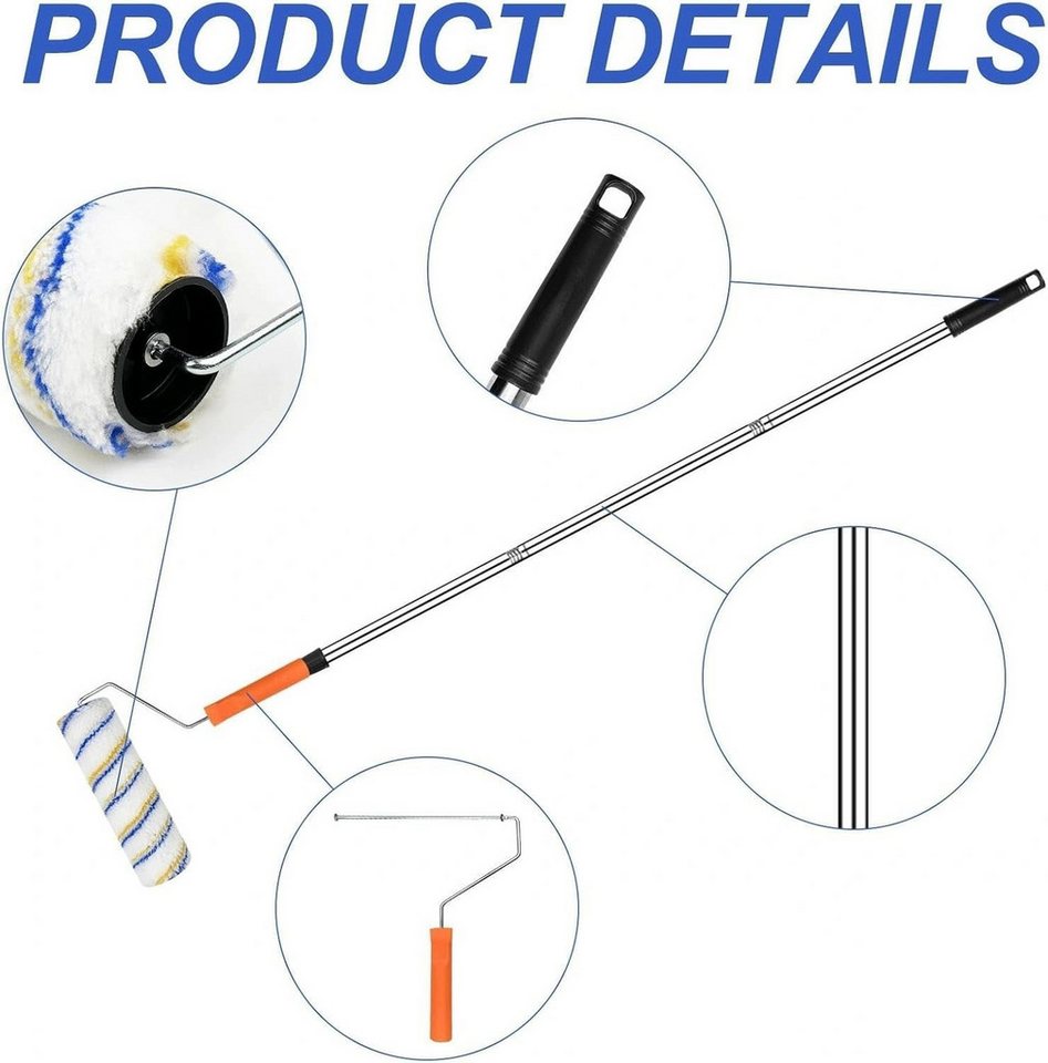 Zengi Farbroller Farbroller Teleskopstange Aluminium Profi für Wände Decken Innen Außen (Set, 2-St., Farbroller mit verstellbarer Aluminium-Teleskopstange), für Wand-, Latex- und Silikatfarbe, Stecksystem, ergonomischer Griff