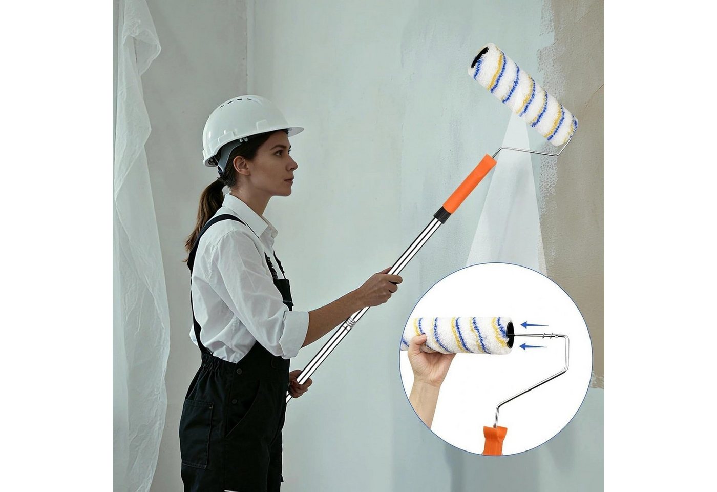 Zengi Farbroller Farbroller Teleskopstange Aluminium Profi für Wände Decken Innen Außen (Set, 2-St., Farbroller mit verstellbarer Aluminium-Teleskopstange), für Wand-, Latex- und Silikatfarbe, Stecksystem, ergonomischer Griff Bild 4