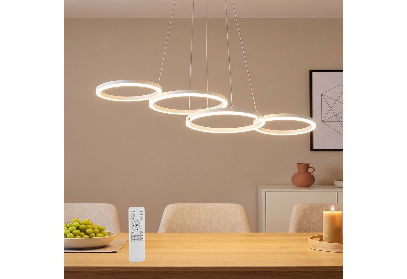 oyajia LED Pendelleuchte 30W LED Pendelleuchte 88cm, Dimmbar Hängelampe Esstisch Küchenlampe, LED fest integriert, Warmweiß, Naturweiß, Kaltweiß, 3000K-6500K mit Fernbedienung, für Bar, Salon, Küche, Hotel, Esszimmer