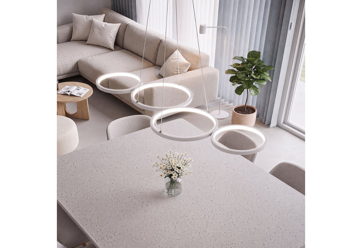 oyajia LED Pendelleuchte 30W LED Pendelleuchte 88cm, Dimmbar Hängelampe Esstisch Küchenlampe, LED fest integriert, Warmweiß, Naturweiß, Kaltweiß, 3000K-6500K mit Fernbedienung, für Bar, Salon, Küche, Hotel, Esszimmer Bild 2