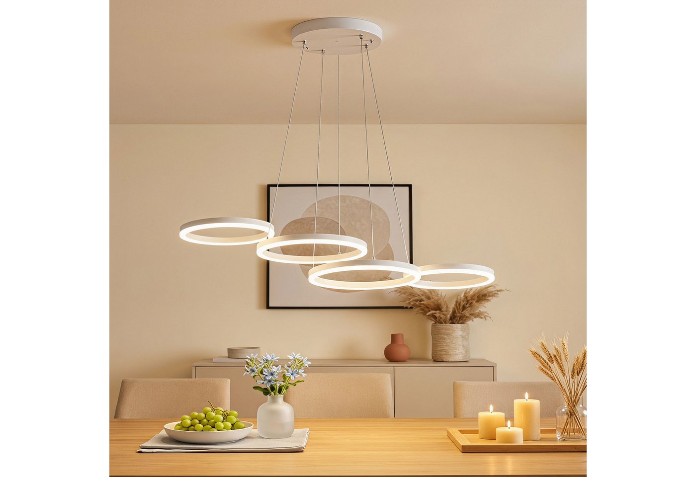 oyajia LED Pendelleuchte 30W LED Pendelleuchte 88cm, Dimmbar Hängelampe Esstisch Küchenlampe, LED fest integriert, Warmweiß, Naturweiß, Kaltweiß, 3000K-6500K mit Fernbedienung, für Bar, Salon, Küche, Hotel, Esszimmer Bild 5