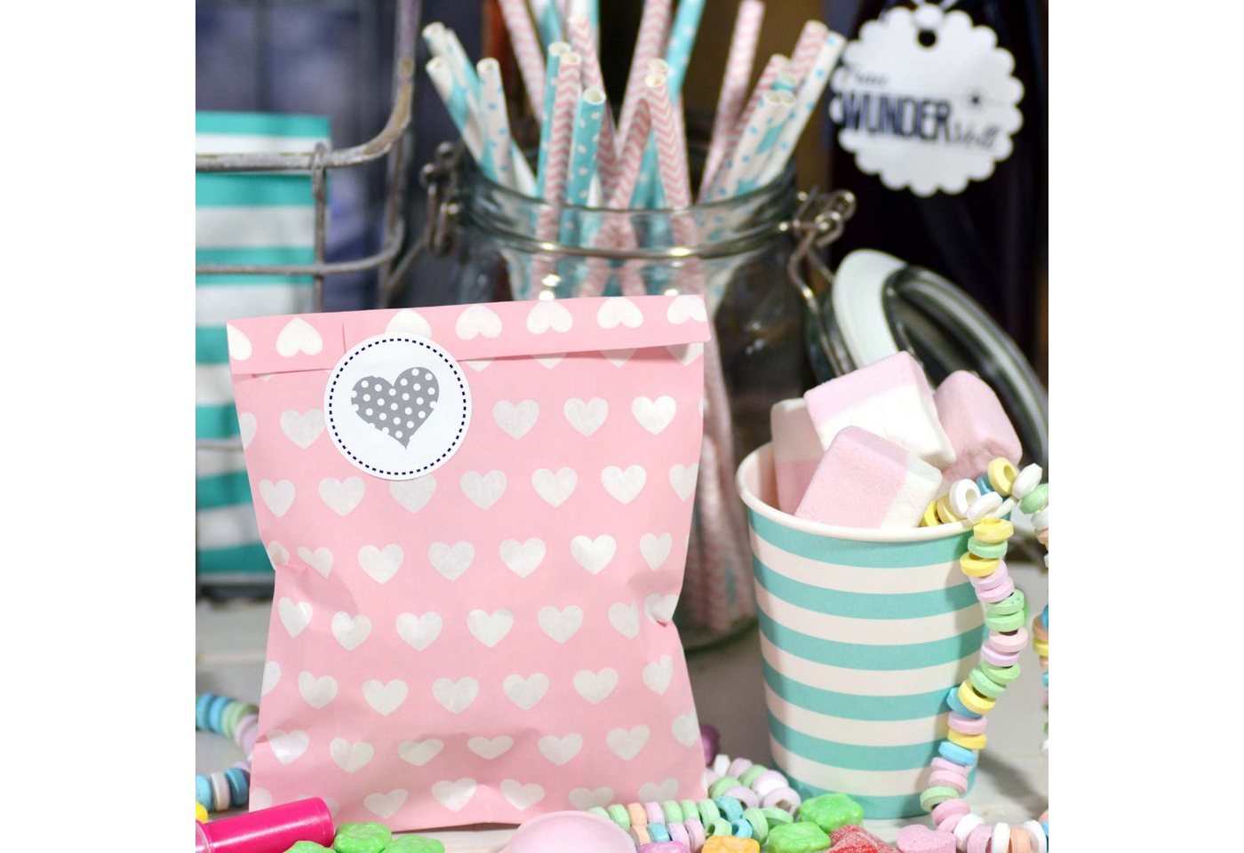 Frau WUNDERVoll Papierdekoration 25 Papiertüten - rosa mit Herzen Bild 4