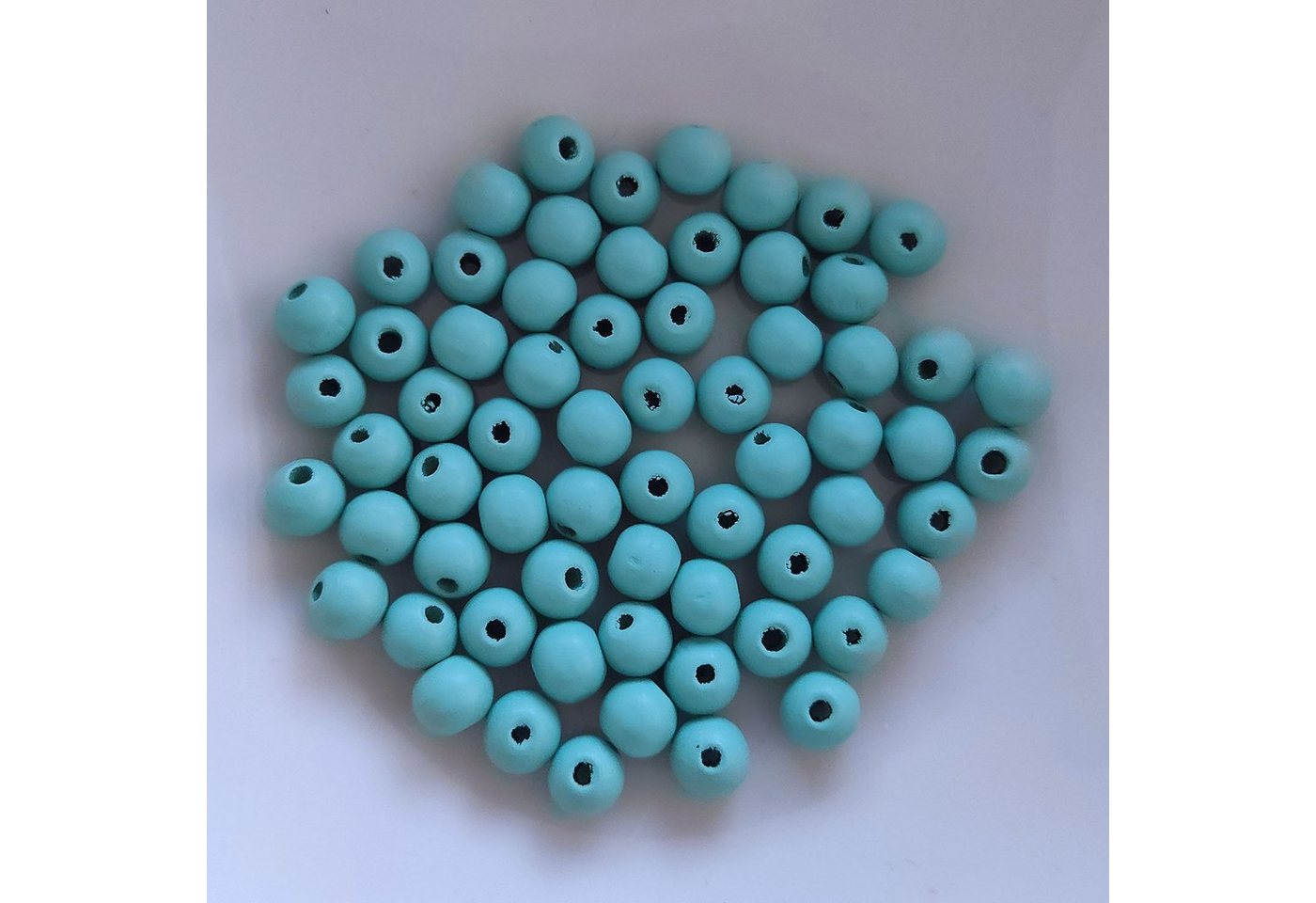 Kopper-24 Bastelperlen Holzperlen rund, 60 Stück, 10 mm, Türkis hell