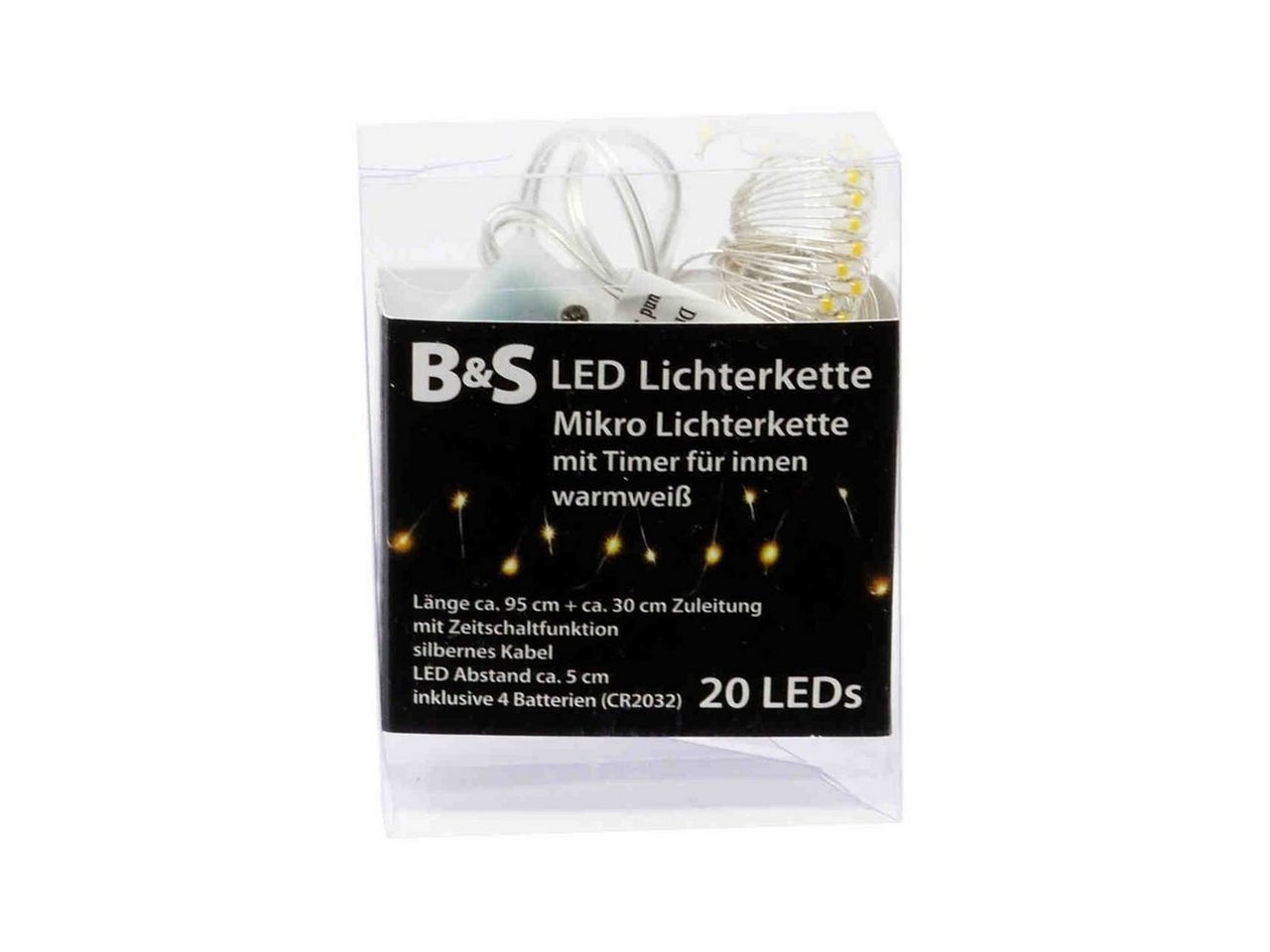 B&S LED-Lichterkette LED Batterie Mikro Lichterkette mit 20 LEDs warmweiß Innenbereich