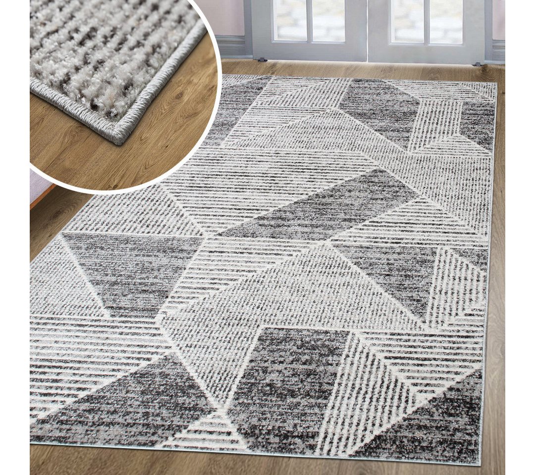 oKu-Tex Teppich HARMONIA, Wohnzimmer, weicher Kurzflor, geometrisch, Rechteckig, Höhe: 8.5 mm, Wohnzimmerteppich, softer Kurzflor, geometrisch, 3D-Effekt, Dreieck Bild 2