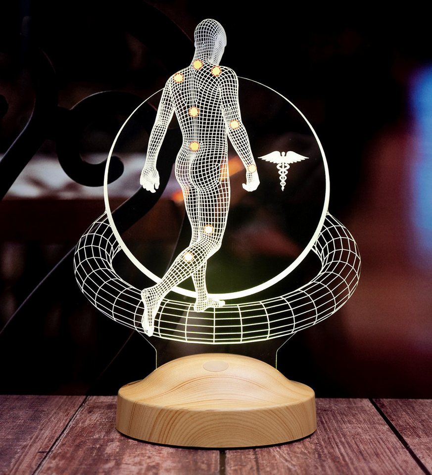 Geschenkelampe LED Nachttischlampe Physiotherapeut 3D Tischlampe Büro Geschenk für Physiotherapeuten, Leuchte 7 Farben fest integriert, Arzten, Heilpraktiker, Geschenk für Berufseinstieg