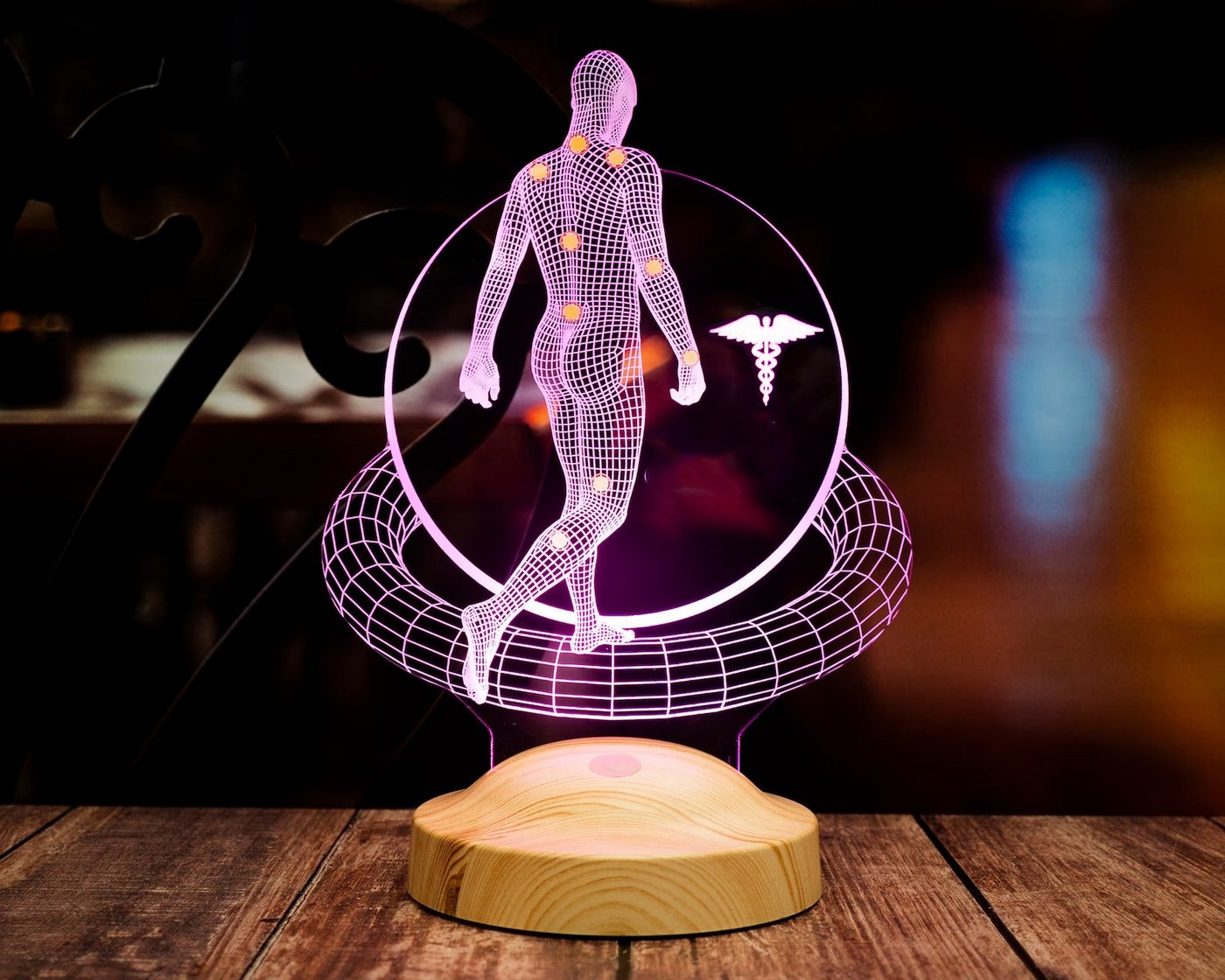 Geschenkelampe LED Nachttischlampe Physiotherapeut 3D Tischlampe Büro Geschenk für Physiotherapeuten, Leuchte 7 Farben fest integriert, Arzten, Heilpraktiker, Geschenk für Berufseinstieg Bild 3