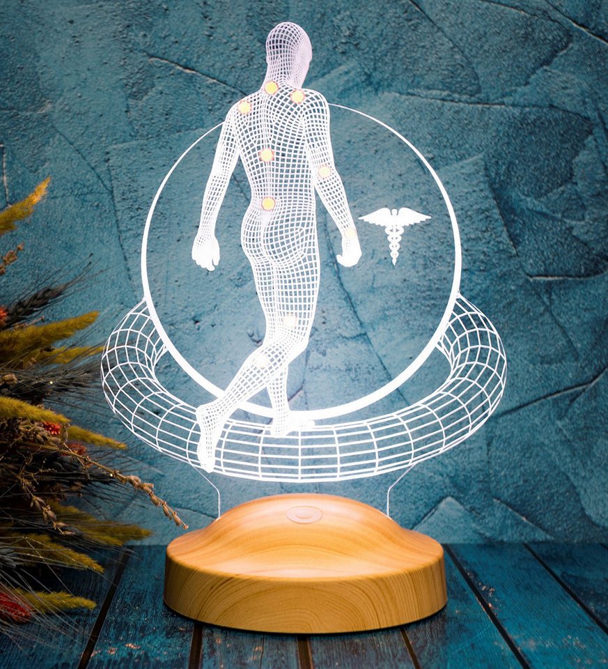 Geschenkelampe LED Nachttischlampe Physiotherapeut 3D Tischlampe Büro Geschenk für Physiotherapeuten, Leuchte 7 Farben fest integriert, Arzten, Heilpraktiker, Geschenk für Berufseinstieg Bild 4