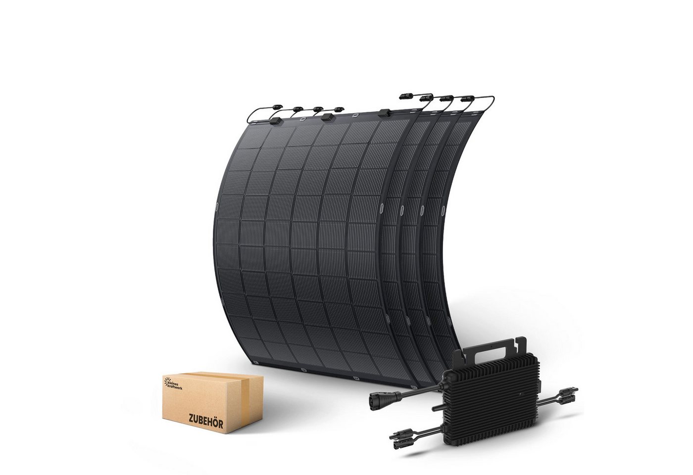 Kleines Kraftwerk Balkonkraftwerk, 900 W, Monokristallin, (4-St), 4 x 225W flexible Solarmodule, Wechselrichter, Solarkabel