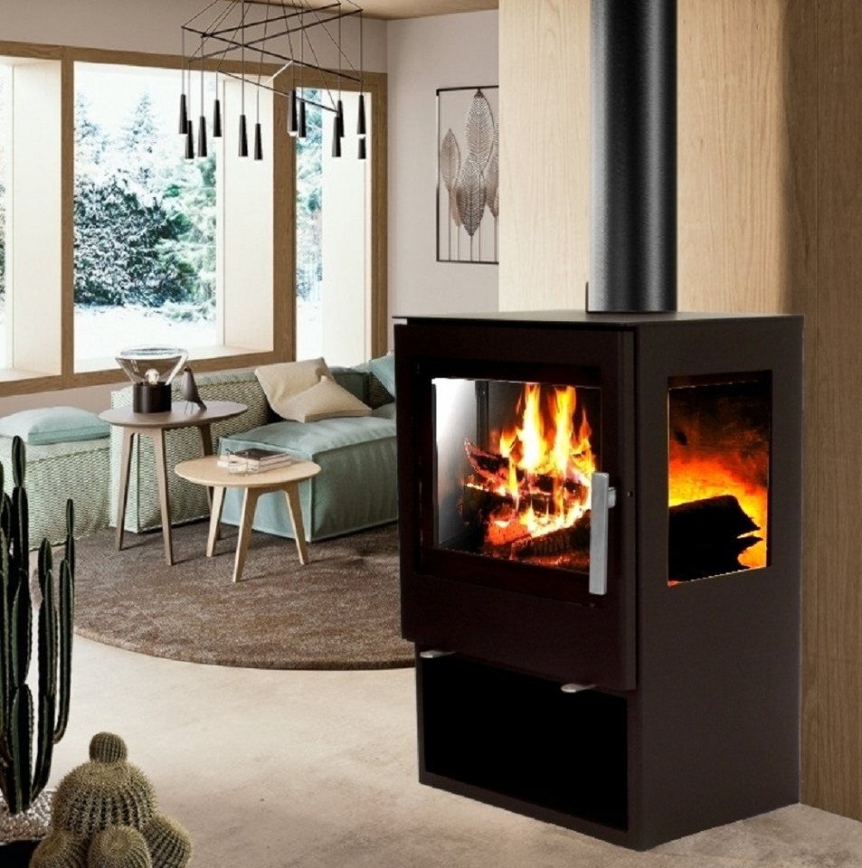 Apex Kaminofen Panorama Kaminofen 9,8kW 56315 Holzofen 9.8kW 3 Scheiben, (1-tlg)