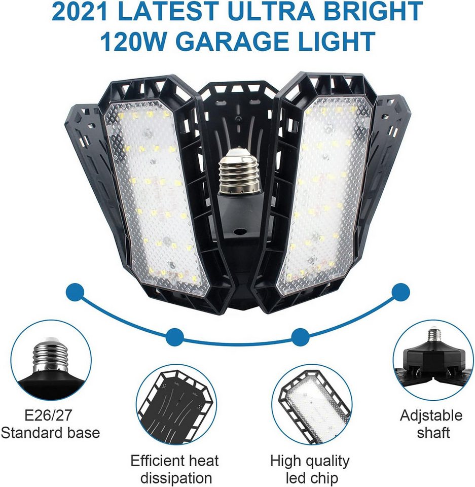 FELIXLEO Außen-Deckenleuchte 2 LED Garagenlampen 120W Deckenleuchte E27 5 Panel Werkstatt Bild 2