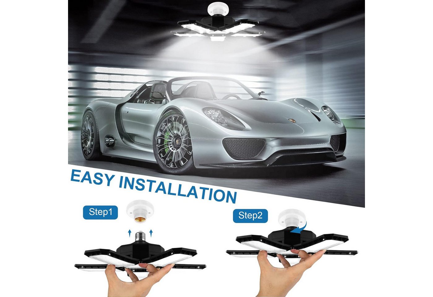 FELIXLEO Außen-Deckenleuchte 2 LED Garagenlampen 120W Deckenleuchte E27 5 Panel Werkstatt Bild 4