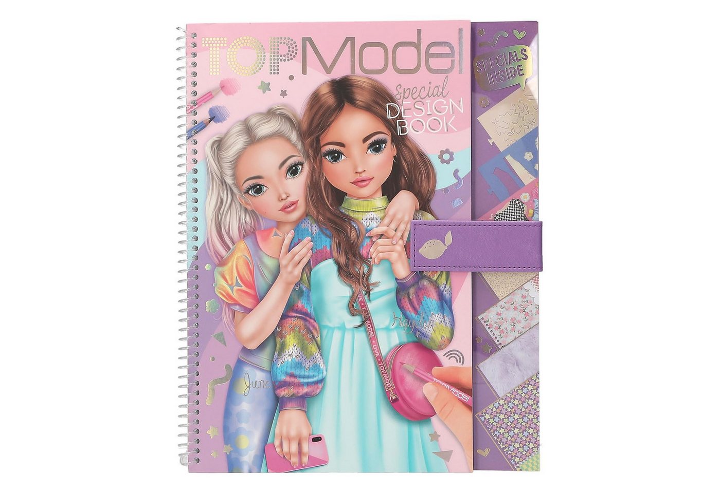 Depesche Skizzenbuch TOPModel Malbuch mit 33 vorgedruckten Seiten zum Outfit-Gestalten, Set inkl. Papier, Schablone, Sticker, weiß