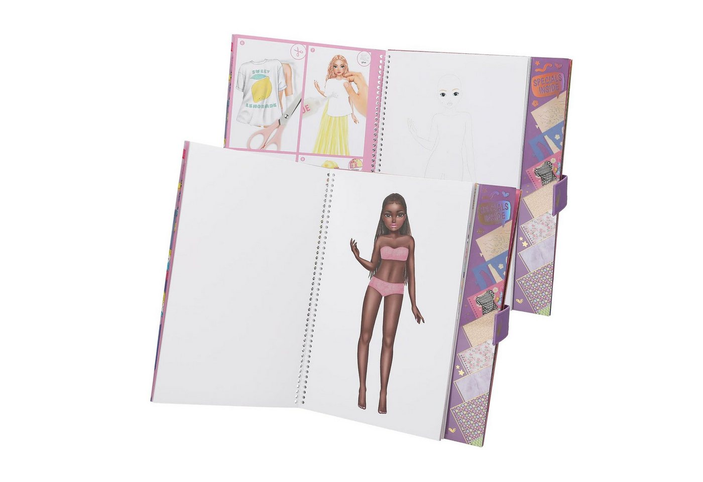 Depesche Skizzenbuch TOPModel Malbuch mit 33 vorgedruckten Seiten zum Outfit-Gestalten, Set inkl. Papier, Schablone, Sticker, weiß Bild 3