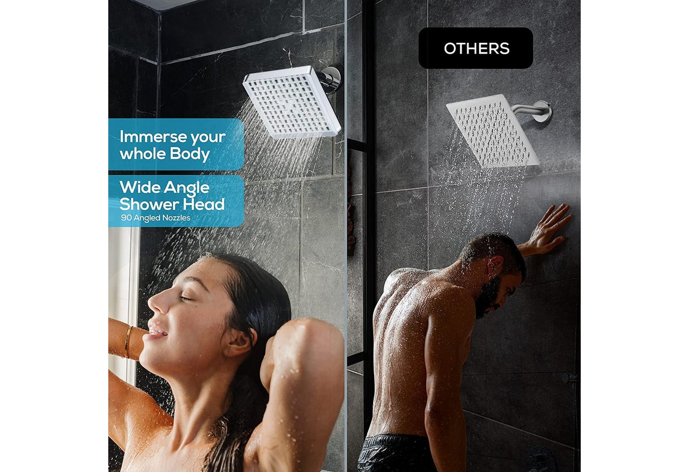 FELIXLEO Handbrause Kopfbrause Hochdruck mit Filter 6 Zoll Regendusche Quadratisch Bild 3