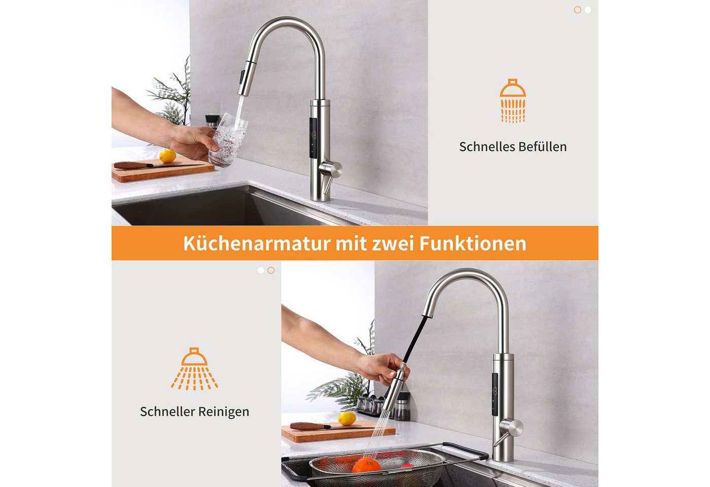 DESFAU Küchenarmatur mit LED-Display, ausziehbarer Brause & Sofortheizung,360° drehbare Touch-Steuerung mit HD-Display, 3 Leistungsstufen & Überhitzungsschutz Bild 4