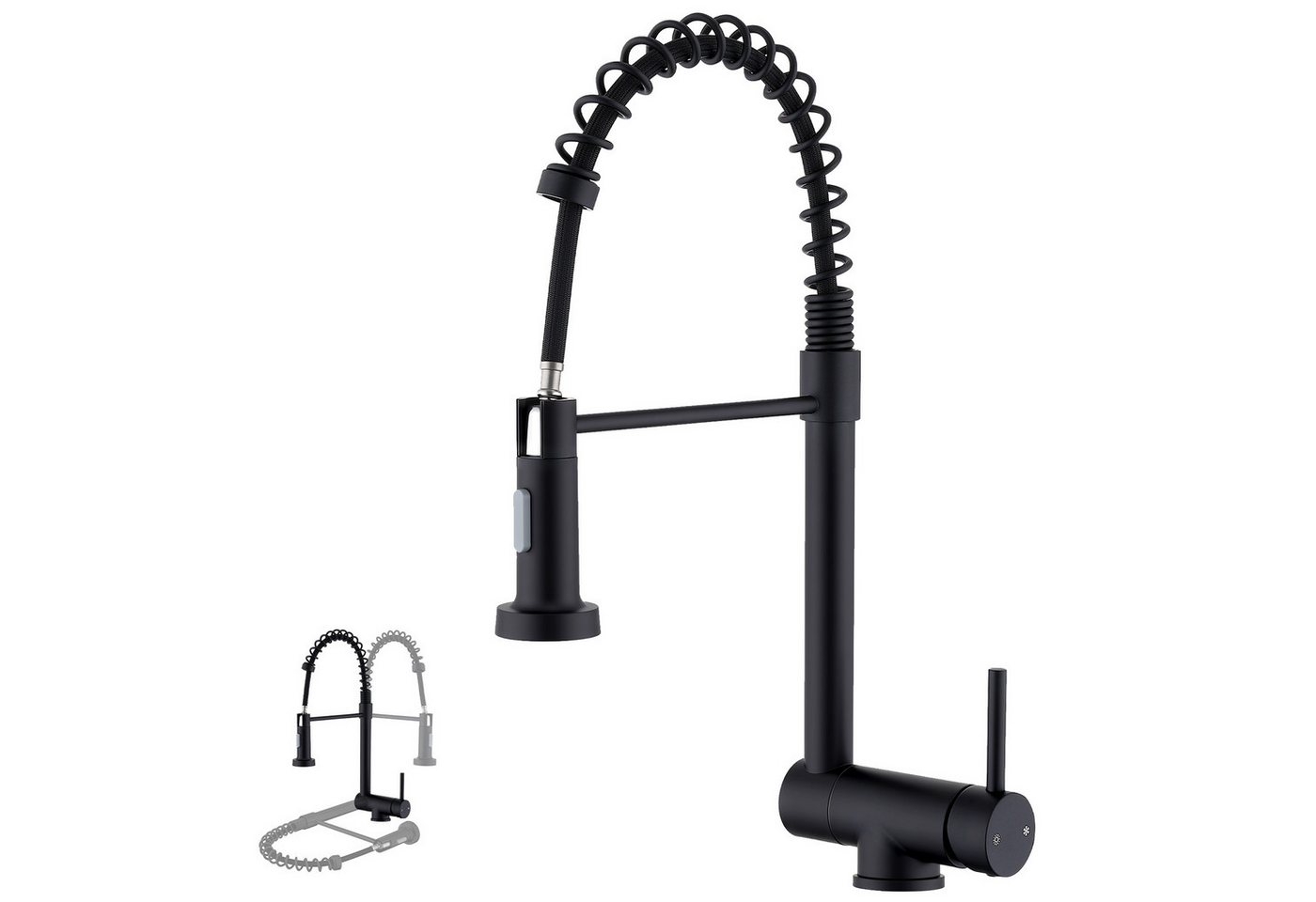 DESFAU Küchenarmatur Vorfenster Wasserhahn, 360° Drehbare, Unterfenster Klappbar 180° Spültischarmatur,zwei Strahlarten,Edelstahl 304,Schwarz Bild 4