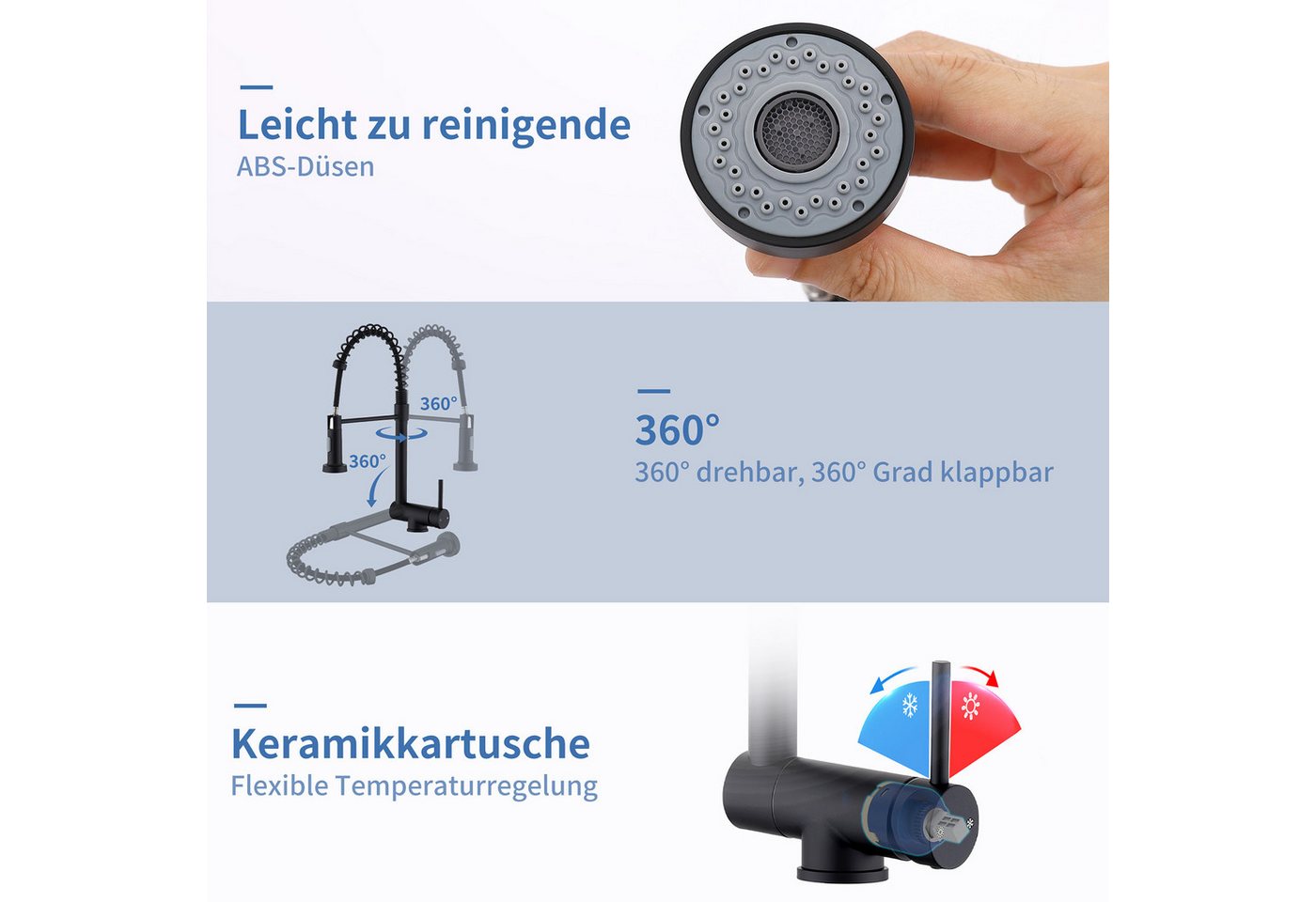 DESFAU Küchenarmatur Vorfenster Wasserhahn, 360° Drehbare, Unterfenster Klappbar 180° Spültischarmatur,zwei Strahlarten,Edelstahl 304,Schwarz Bild 5