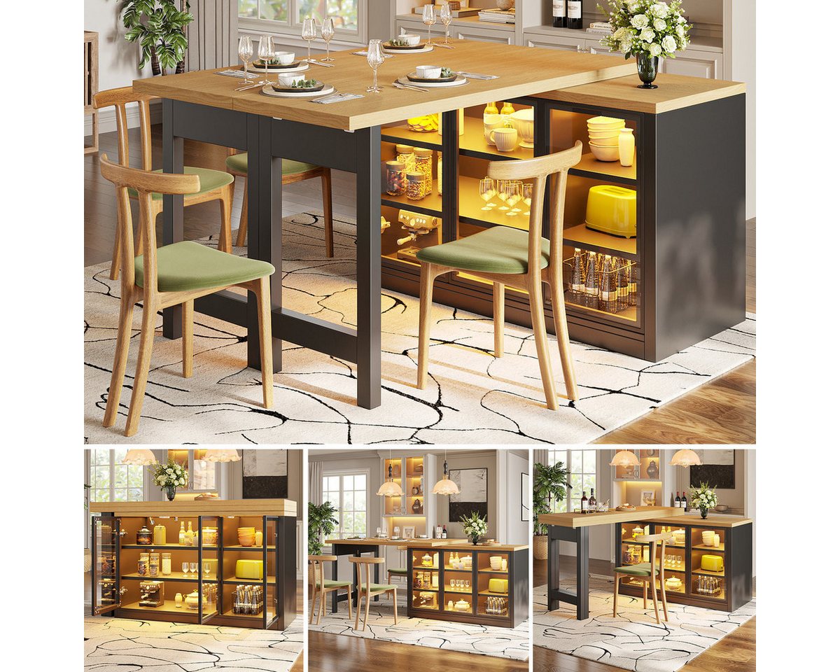 Odikalo Kücheninsel mit Ausziehbarer Kücheninsel-Esstisch, smartes Farblichtsystem, (Multifunktionaler Esstisch Seiten-Schrank Kombination, 360° drehbare, Kücheninsel Esszimmermöbel im modernen Design) Bild 2