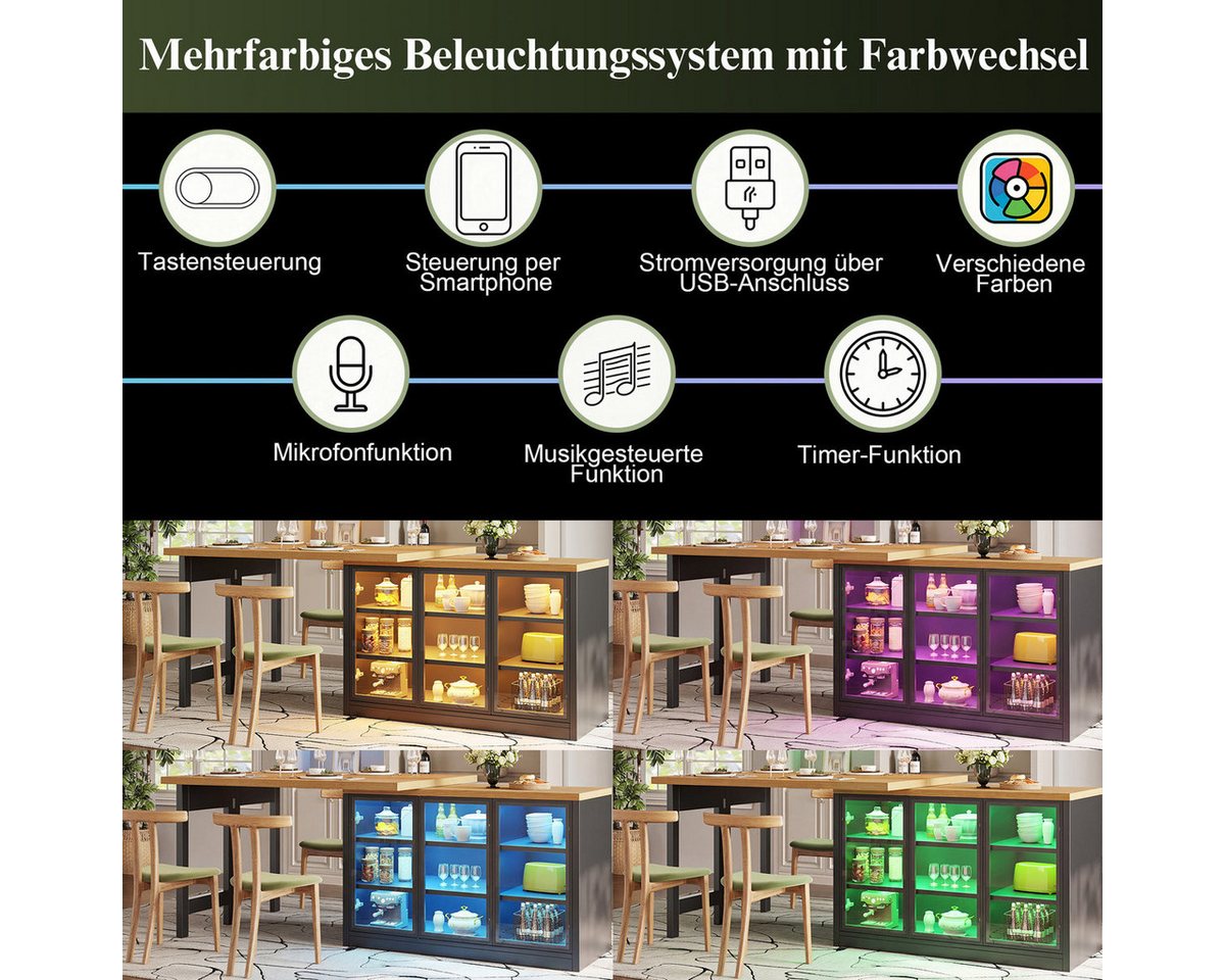 Odikalo Kücheninsel mit Ausziehbarer Kücheninsel-Esstisch, smartes Farblichtsystem, (Multifunktionaler Esstisch Seiten-Schrank Kombination, 360° drehbare, Kücheninsel Esszimmermöbel im modernen Design) Bild 4