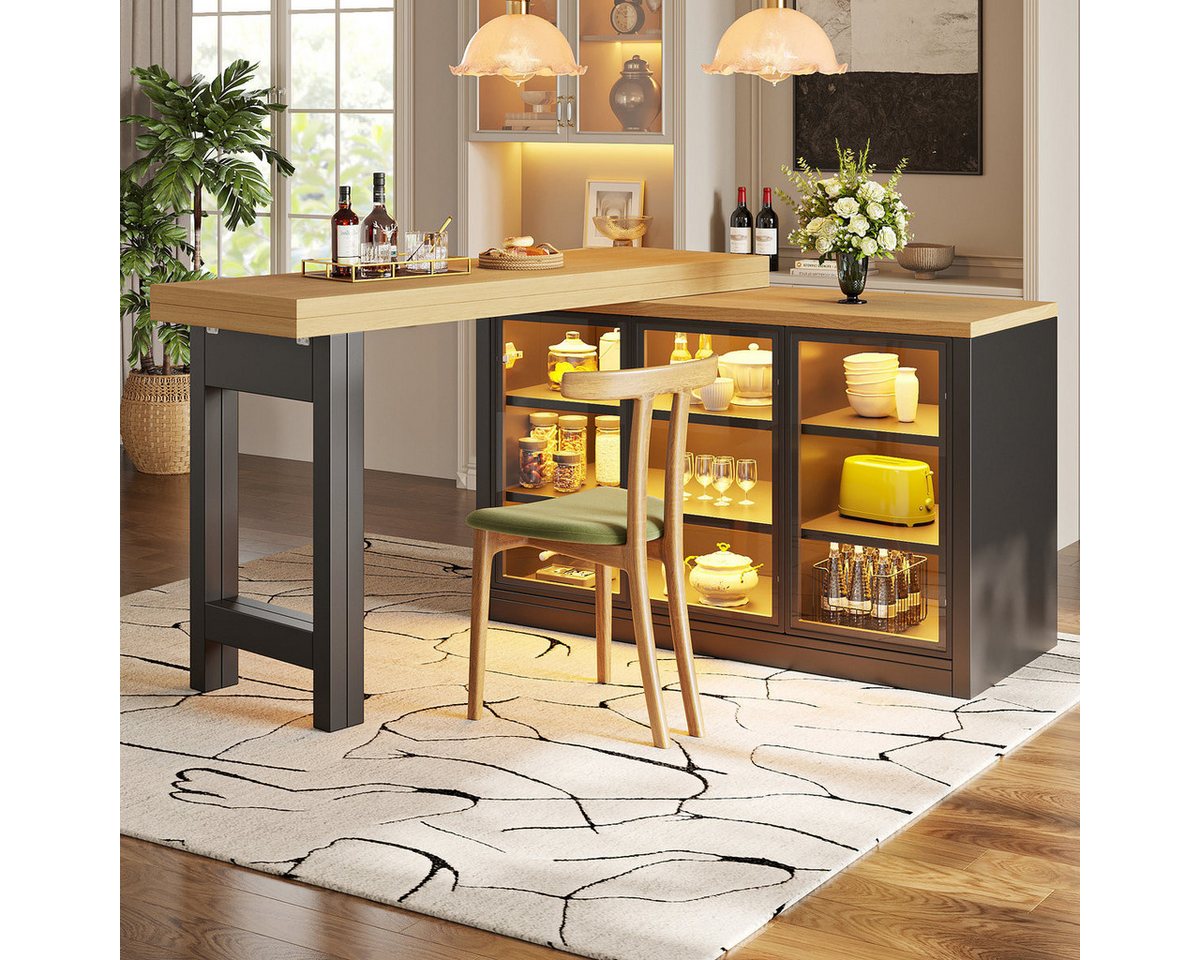 Odikalo Kücheninsel mit Ausziehbarer Kücheninsel-Esstisch, smartes Farblichtsystem, (Multifunktionaler Esstisch Seiten-Schrank Kombination, 360° drehbare, Kücheninsel Esszimmermöbel im modernen Design) Bild 5