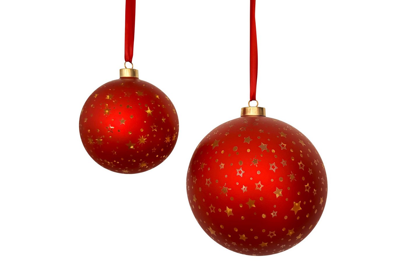 Online-Fuchs LED Dekolicht 2 Weihnachtskugeln in ROT aus Glas zum Aufhängen - Weihnachtsdeko, gelaserte Sterne und Punkte, 15 & 25 warmweiße LEDs, praktische 6-Stunden Timerfunktion Bild 3