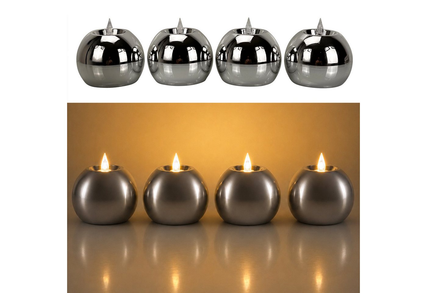 Online-Fuchs LED-Kerze 4 runde Kugelkerzen mit Timer & Spiegeleffekt - Outdoor geeignet, realistische Kerzenflamme aus Acrylglas, warmweiße Beleuchtung, praktische 6-Stunden Timerfunktion enthalten Bild 3
