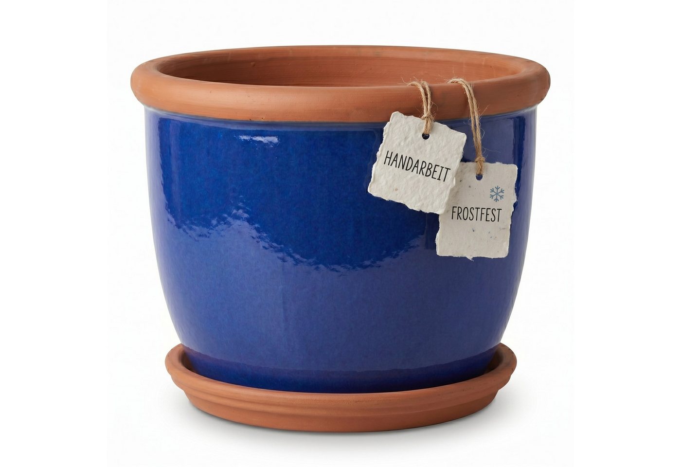 Teramico Blumentopf Keramik-Pflanztopf Farmer Royalblau mit Terrakotta-Teller (1 St), Frostfest, UV-Fest Bild 5