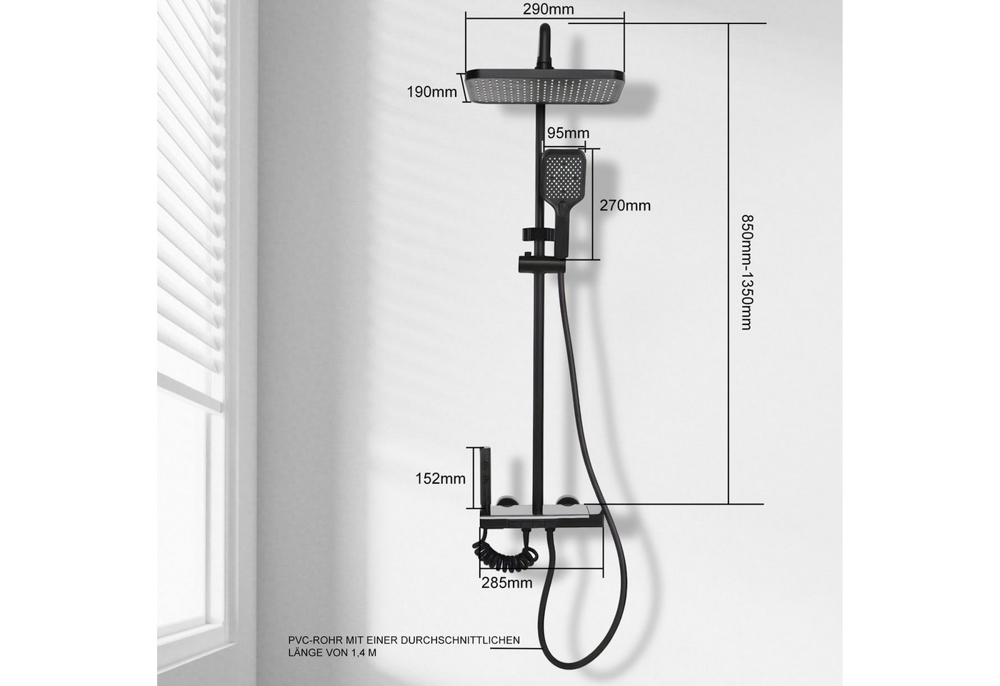 oyajia Brausegarnitur Duschsystem mit Regendusche und digitaler Temperaturanzeige, 4 Strahlart(en), Klaviertasten-Wasserauslauf mit vier, 4 Klaviertasten, 3-Strahl-Handbrause und Brausepistole in Schwarz Bild 2