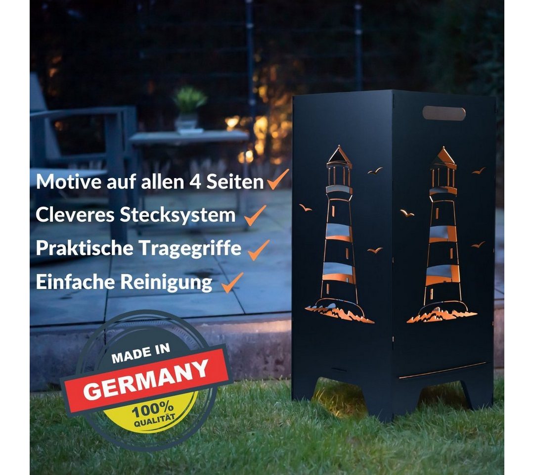 Feuertonnen Bertling Feuerschale XL Feuertonne mit Leuchtturm Motiv Feuerkorb Feuerschale Feuerstelle 80 cm, (Leuchtturm-Motiv) Bild 4