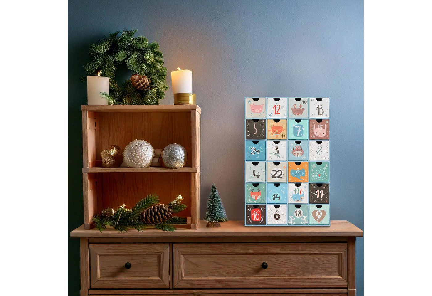 BRUBAKER befüllbarer Adventskalender Adventskalender zum Befüllen Weihnachtstiere Blau (24 Türchen, 1-tlg), DIY Weihnachtskalender - Kalender Weihnachten 39 cm groß aus Pappe Bild 2