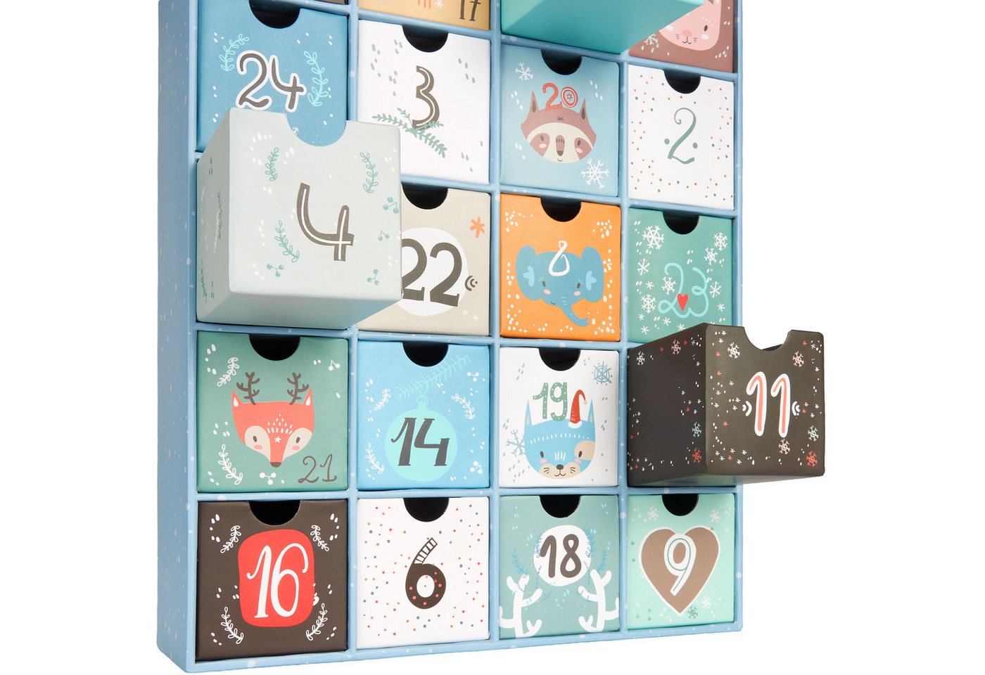 BRUBAKER befüllbarer Adventskalender Adventskalender zum Befüllen Weihnachtstiere Blau (24 Türchen, 1-tlg), DIY Weihnachtskalender - Kalender Weihnachten 39 cm groß aus Pappe Bild 3