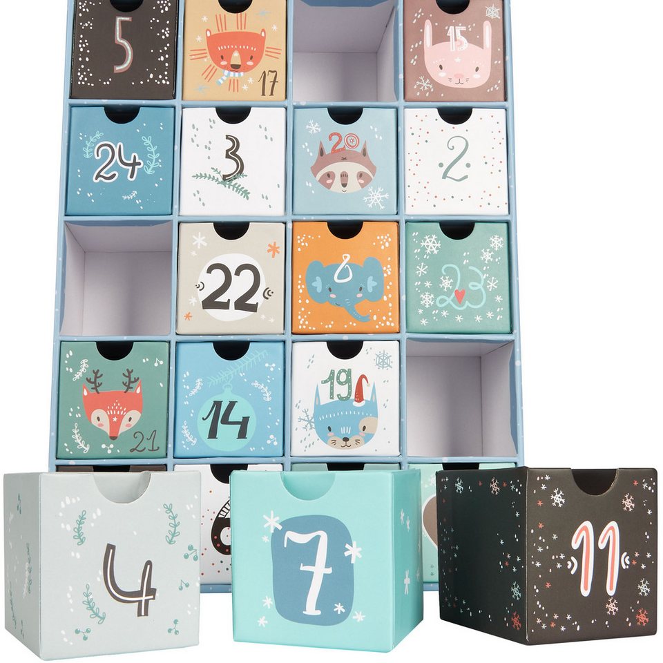 BRUBAKER befüllbarer Adventskalender Adventskalender zum Befüllen Weihnachtstiere Blau (24 Türchen, 1-tlg), DIY Weihnachtskalender - Kalender Weihnachten 39 cm groß aus Pappe Bild 4