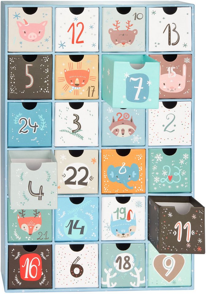 BRUBAKER befüllbarer Adventskalender Adventskalender zum Befüllen Weihnachtstiere Blau (24 Türchen, 1-tlg), DIY Weihnachtskalender - Kalender Weihnachten 39 cm groß aus Pappe Bild 5