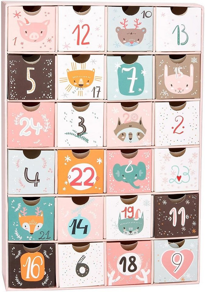 BRUBAKER befüllbarer Adventskalender Adventskalender zum Befüllen - Rosa Weihnachten (Kalender, 1-tlg), DIY Weihnachtskalender - 32,5 cm groß aus Pappe