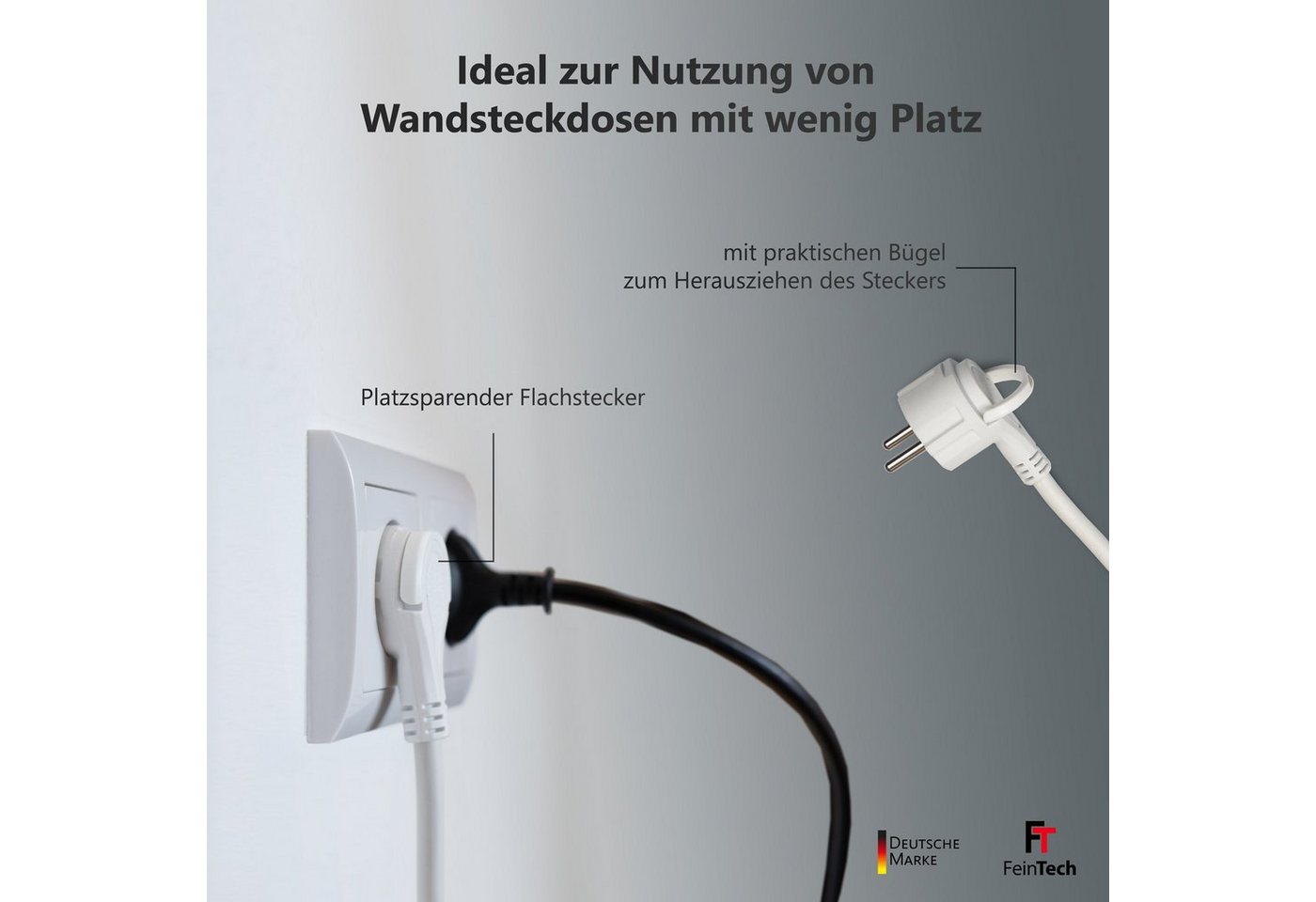 FeinTech Mehrfachsteckdose 6-fach (Ein- / Ausschalter, Schalterbeleuchtung, USB-Anschlüsse, Überspannungsschutz, Kabellänge 1.5 m), Flachstecker Bild 2