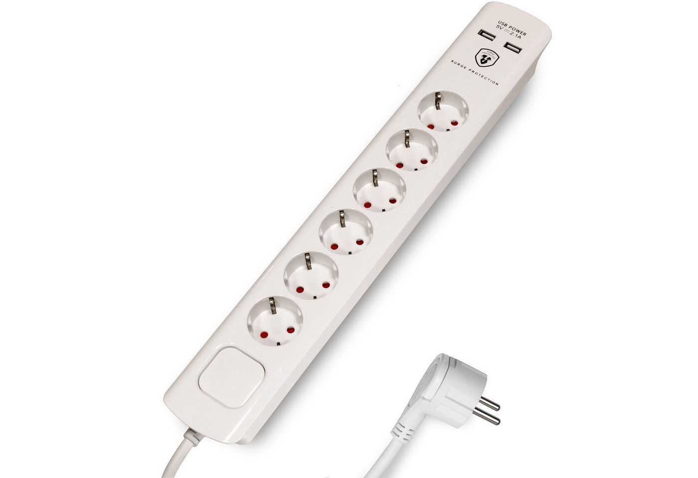 FeinTech Mehrfachsteckdose 6-fach (Ein- / Ausschalter, Schalterbeleuchtung, USB-Anschlüsse, Überspannungsschutz, Kabellänge 1.5 m), Flachstecker Bild 3